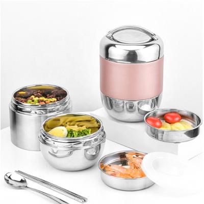 China Chaozhou Food Cool Keeping Container Vacuum Closed Student Kids Thermal Bento Box Stainless Steel Round Warmer Lunch Box With Handle for sale