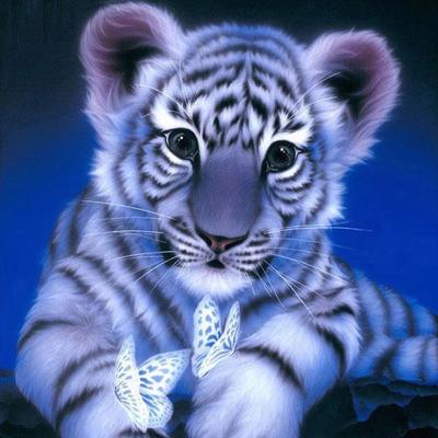 China Home Decor Wall Art 30x30cm Diy Modern Animal Diamond Painting Tiger Bule White Full Round Square Drill Animal for sale