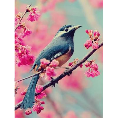 China Wholesale Modern Diy 5d Diamond Painting Bird And Pink Flower On Branch Picture Diamond Embroidery Wall Art For Living Room for sale