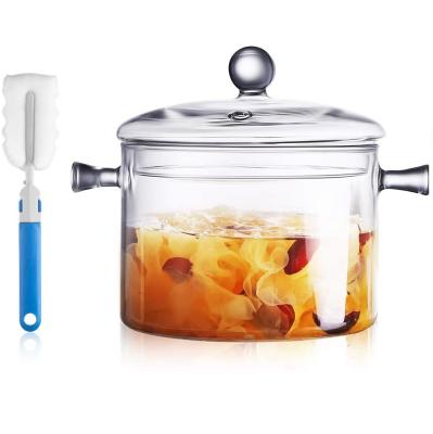 China 1.5L/50oz Borosilicate Glass Stocked Heat Resistant Handmade Cookware Set Glass Stovetop Cooking Pot For Pasta Noodle Soup Milk Tea for sale