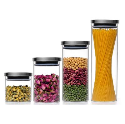 China Sustainable Airtight Clear Borosilicate Glass With Stainless Steel Cap Storage Jar for sale