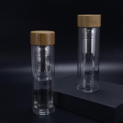 China 400ml Bamboo Tea Infuser Double Wall Water Bottle Sustainable Moving Lid for sale