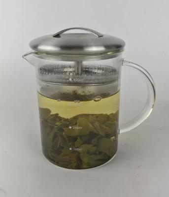 China 450ml Sustainable Filtering Small Clear Glass Teapot With Metal Lid for sale