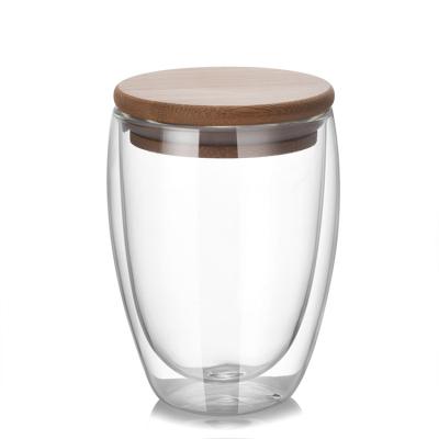 China Eco - Friendly On Go Bamboo Lid Insulated Double Wall Glass Coffee Mugs for sale