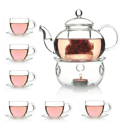 China Wholesale Viable 27oz 800ml Pyrex Glass Infuser Borosilicate Glass Arabic Teapot Sets With Custom Logo for sale