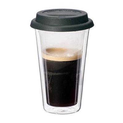 China Durable BPA Free 12OZ Double Wall Thermo Insulated On Go Tumbler Glass Travel Coffee Mug With Silicone Lid for sale