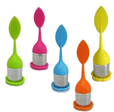 China Viable Colored Custom Silicone Stainless Steel Leaf Small Tea Strainer Filter Infuser for sale