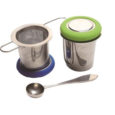 China WITH LID Customized Foldable Double Handles Stainless Steel Tea Infuser Mesh Strainer With Drip Tray for sale