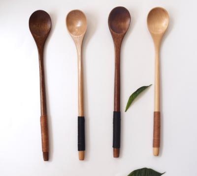 China Sustainable Long Handle Custom Tea Coffee Honey Use Bamboo Wooden Spoon for sale