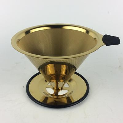 China Viable BPA Free Gold 304 Stainless Steel Drip Cone Reusable Coffee Filter, Single Cup Coffee Brewer Filter for sale