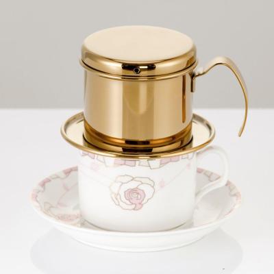 China Sustainable Portable Single Stainless Steel Cup Dripper Vietnam Coffee Filter Gold for sale