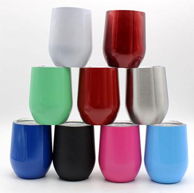 China Sustainable 9oz 12oz 16oz Custom Egg Shaped Insulated Wine Glass Tumbler With Lid for sale