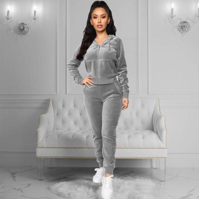 China Best Selling Breathable Winter Apparel Zip Up Two Piece Tracksuit Elegant Velvet Pants Set For Women for sale