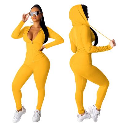 China Fashion QUICK DRY 2 Piece Solid Color Long Sleeve Hoodie And Pants Two Piece Set Women Clothing for sale