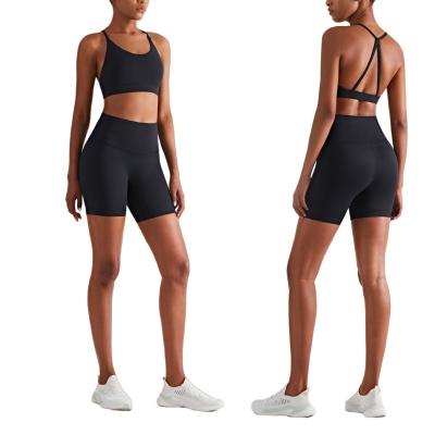 China Breathable High Quality Custom Clothes Yoga Set Collar Bra High Waist Shorts Womens Fitness Clothing Two Piece Set for sale