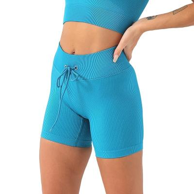 China Custom Seamless High Waist Breathable Sports Yoga Pants Women Drawstring Peach Buttocks Fitness Pants Fitness Cycling Shorts for sale