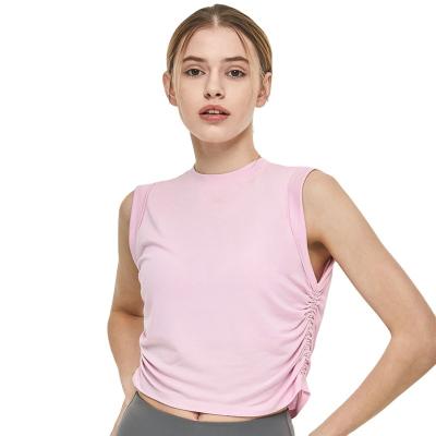 China Hot Sale Crop Tank Top Women Pleated Comfortable Breathable Sleeveless Sports Tops Workout Fitness Running Clothes for sale