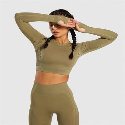 China Breathable High Quality Sports Mesh Sexy Long-Sleeved Yoga Clothes Seamless Upper Back Fitness Wear for sale