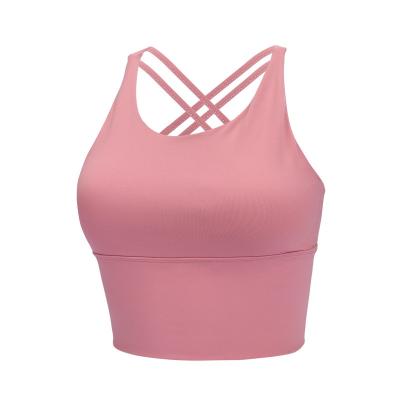 China High Quality Breathable Custom Color Women's Strappy Sports Bra Cross Padded Sexy Cute Low Impact Workout Yoga Bra for sale