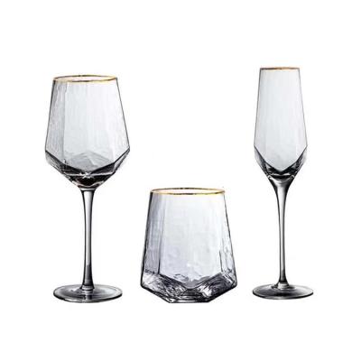 China Cheap and Fast Delivery Luxury High End Custom Round Hammer Shape Crystal Cheap Unbreakable Lead Free Red Wine Champagne Drinking Glasses for sale