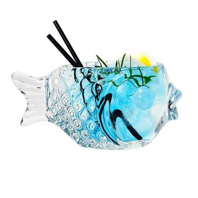 China Creative Bar Thickened Glass Creative Machine Made Items Cold Drink Cup Personalized Custom Fish Shape 190ml Cocktail Glasses for sale