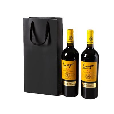 China Wholesale Custom Print Recyclable Logo Eco Friendly Kraft Gift Bags 2 Bottle Wine Black Paper Bag With Cotton Rope Handles for sale