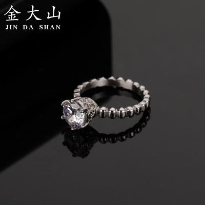 China TRENDY White Stone 1.5 Carat Engagement Ring Stainless Steel Hiphop Silver Plated Micro Insert Gemstone Diamond Ring for sale