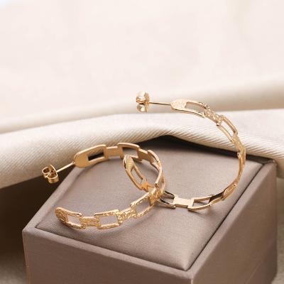 China TRENDY Fancy Jewelry Stainless Steel Drop 18k Gold Plated Hollow Circle Chain Earrings for sale