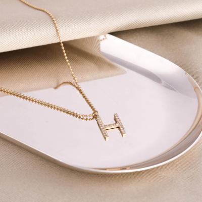 China New Design TRENDY Letter H Zircon Beads Chain 18K Gold Stainless Steel Vintage Stainless Steel Gold Plated Necklace for sale