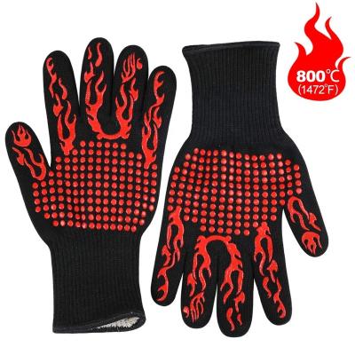 China Outdoor Picnic BBQ Grill Gloves Custom Logo Barbecue Glove Easily Cleaned High Temperature 800 Degree for sale