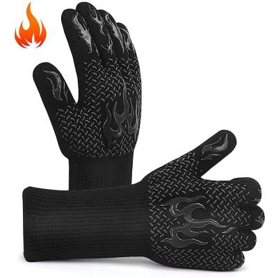 China 1472F Heat Resistant Non Slip Easily Cleaned Silicone Barbecue Grilling Gloves Kitchen BBQ Grill Gloves for sale