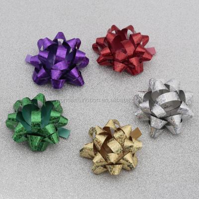 China Poly Metallic Holographic Material Star Ribbon Bows Star Bow By Machine For Gift Decoration for sale