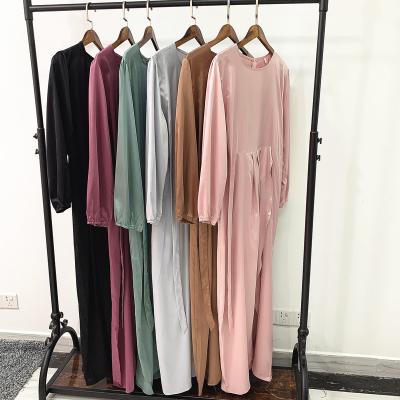 China Long Sleeve Muslim Dress Abaya Muslim Dress Popular Maxi Long Islamic Satin Wrap Robe Silk Muslim Dress for sale