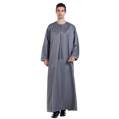 China Muslim Men's Long Sleeve Robe Muslim New Arrival Long Sleeve Saudi Men Jubba Thobe Collar High Quality Soft Polyester Clothing for sale