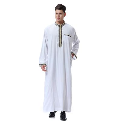 China White Long Sleeve Muslim Muslim Clothing Ramadan Man Robes Islamic Jubba Thobe Abaya Saudi Arabia Dubai Turkey Middle East Men's Islamic Clothing for sale