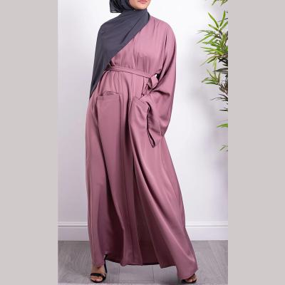 China Modern Muslim Abaya Long Sleeve Pocket Front Abaya Muslim Open Front Belt Dubai Open Nida AbayaWith Pocket for sale