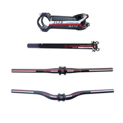 China FCFB Mountain Bikes Carbon Fiber Bicycle Handlebar Set Three Piece Straight Grip, Swallow Grip, Resting Rod Stem for sale