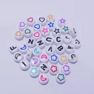 China Fashion wholesale white disc plastic beads, with alphabet letters, hearts, numbers etc design. for DIY necklace and bracelet beaded making for sale