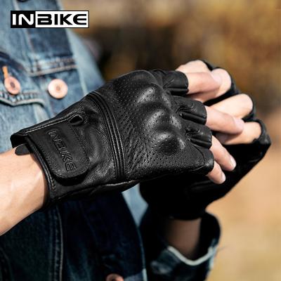 China INBIKE Half Finger Men Sport Anti Skid Gloves Hook And Loop Band Half Finger Goat Bike Riding Motorcycle Leather Gloves CM201 for sale