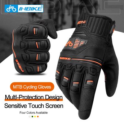 China Mens INBIKE Full Finger Gym Gloves Breathable Finger Thickened Protection MTB Shockproof Riding Recycling Gloves MC030 for sale