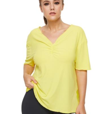 China 2021 Europe and America sports yoga plus-size T sports women's solid color fast dry border loose loose fitness clothing for sale