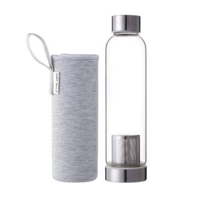 China Sustainable Borosilicate Tea Infuser Bottle High Grade Unbreakable Glass Water Bottle With Sleeve for sale