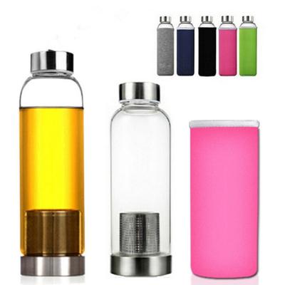 China Amazon Viable Hot Selling Wholesale Custom 550ML Food Grade Glass Water Bottle With Tea Infuser for sale