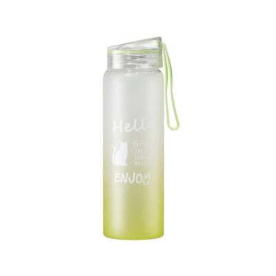 China Sustainable Cylinder Frosted Portable Wide Mouth Colorful Reusable Glass Drinking Water Bottle With Plastic Lid for sale