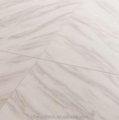 China Piso Flotante 12mm E-F Soundproof/Waterproof White Marble Gloss Laminate Flooring Tiles for sale