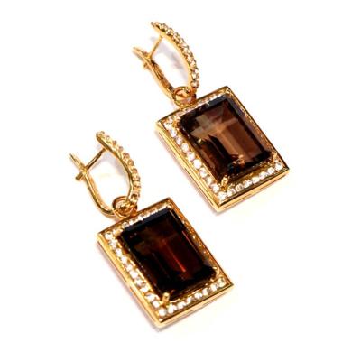 China Vintage Hot Sale Fashion Smoky Quartz Sapphire Earrings 14k Yellow Gold Diamond Gold Earring for sale