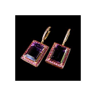 China Custom Sapphire Earrings 14k Rose Gold Fashion Luxury Gemstone Vintage Amethyst Pink Earring for sale