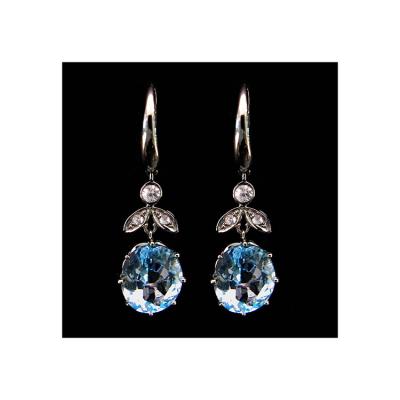 China Vintage 14k Sky Blue Topaz Amethyst with White Sapphire Earrings Luxury Designer Earings for sale