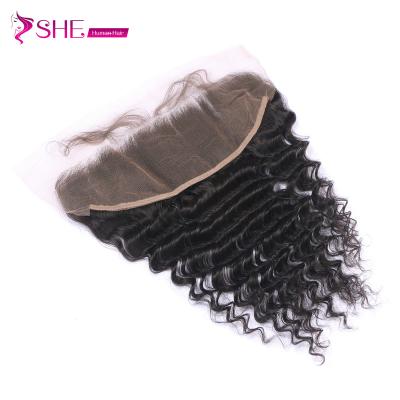 China Body Wave Peruvian Deep Wave Frontal Lace Closure 100% Virgin Hair Free Part for sale