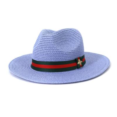 China Wholesale Lady Straw Hats Wide Brim Fedora Jazz Hats Breathable Beach Ribbon Western Straw Outdoor Folding Fedora Straw Hat for sale